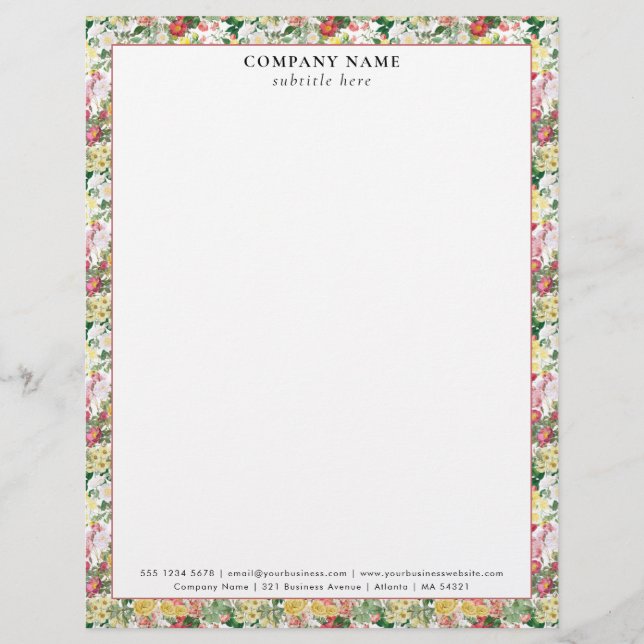En-tête De Lettre Modern Floral Roses Pattern Company Name Details (Devant)