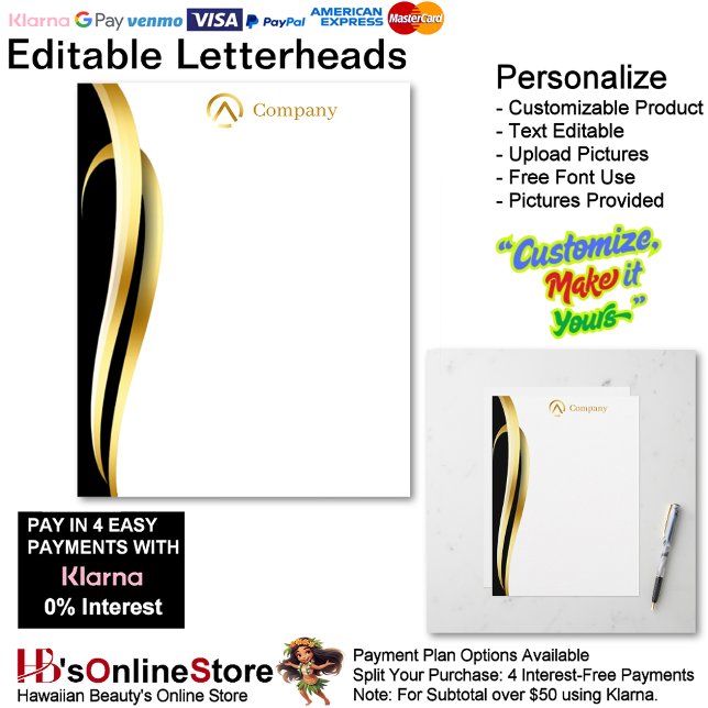 En-tête De Lettre Modern Minimalist Company Gold Black White  (Modern Minimalist Company Gold Black White Letterhead.)