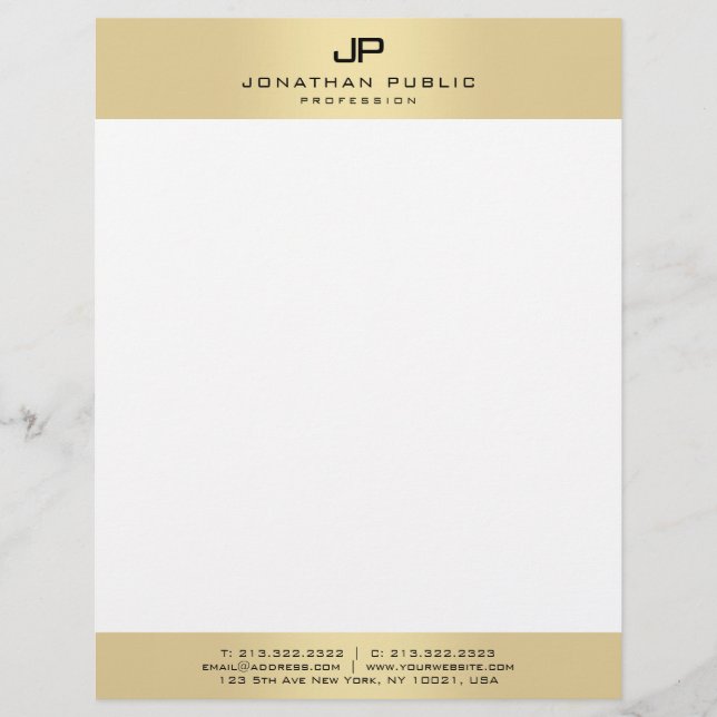 En-tête De Lettre Modern Simple Elegant Monogram Gold And White (Devant)
