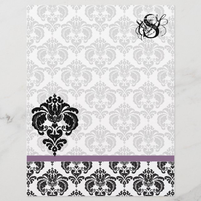 En-tête de lettre Monogramme de prune Damas (Devant)