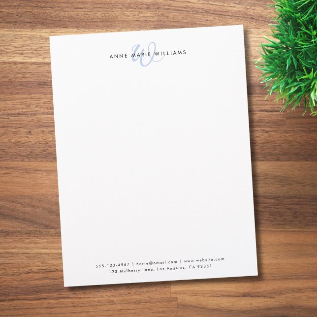 En-tête De Lettre Monogramme de script bleu clair moderne (Créateur téléchargé)