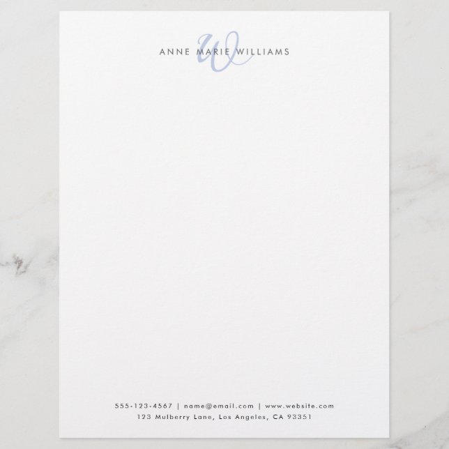 En-tête De Lettre Monogramme de script bleu moderne (Devant)