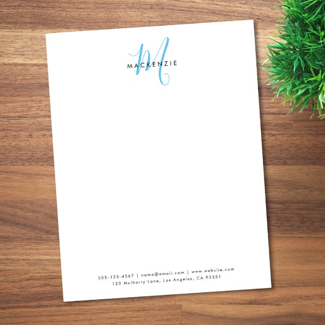 En-tête De Lettre Monogramme élégant moderne blanc ciel bleu script (Créateur téléchargé)