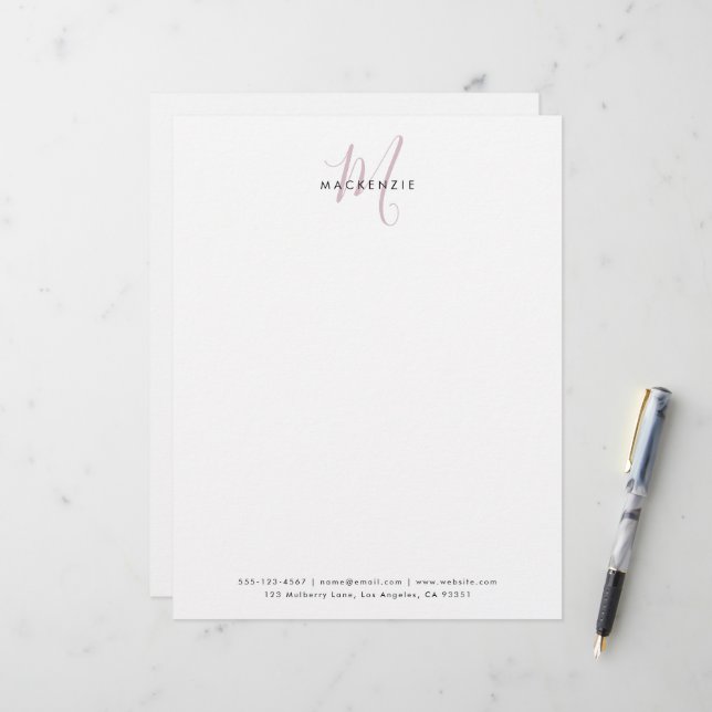 En-tête De Lettre Monogramme élégant moderne blanc rose blush écritu (Devant/Arrière en situation)