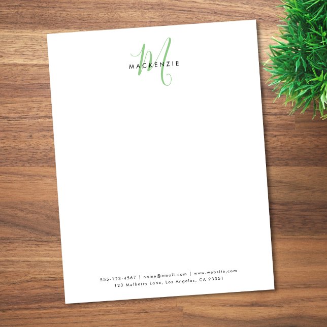 En-tête De Lettre Monogramme élégant moderne blanc vert écriture (Créateur téléchargé)
