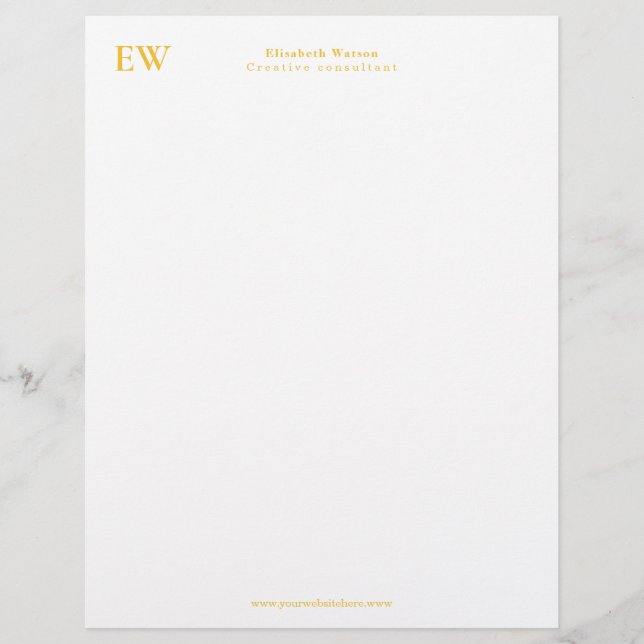 En-tête De Lettre Monogramme Élégant Simple Jaune Doré (Devant)