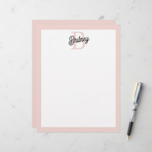En-tête De Lettre Monogramme et nom personnalisé moderne Pastel Pink