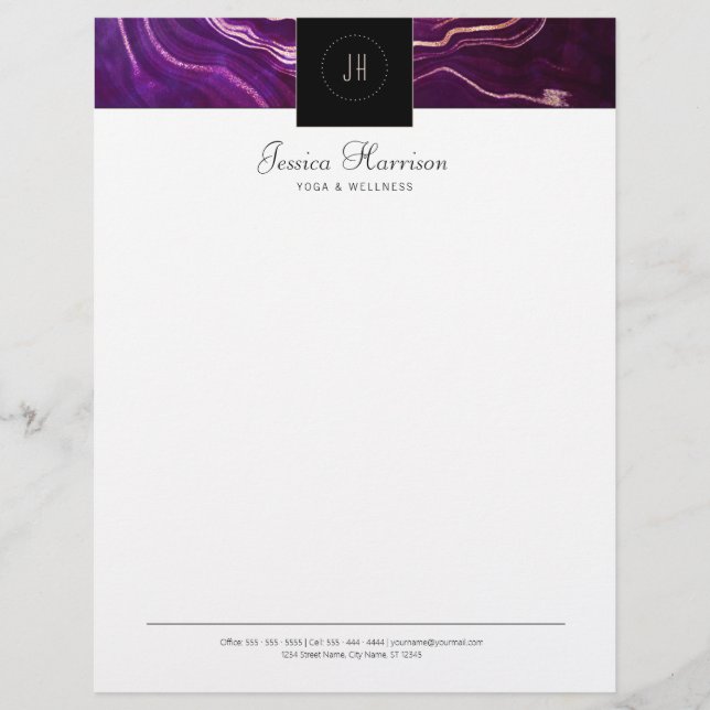 En-tête De Lettre Monogramme Geode foncé violet noir professionnel (Devant)