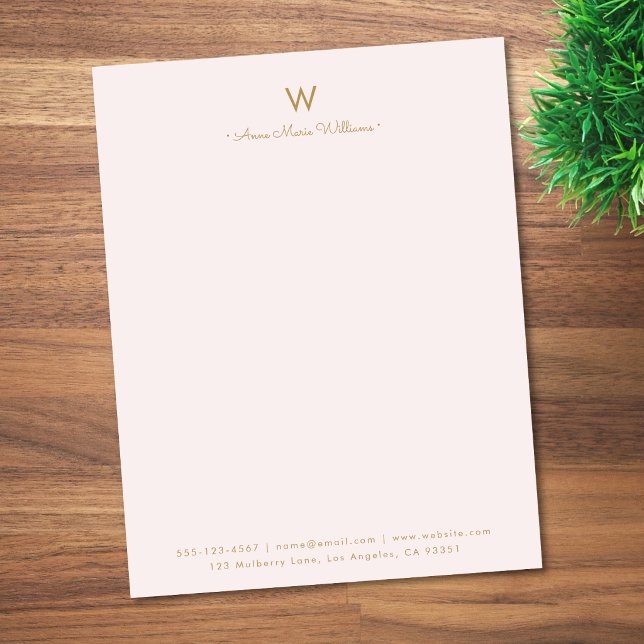 En-tête De Lettre Monogramme Moderne Rose Gold Script (Créateur téléchargé)