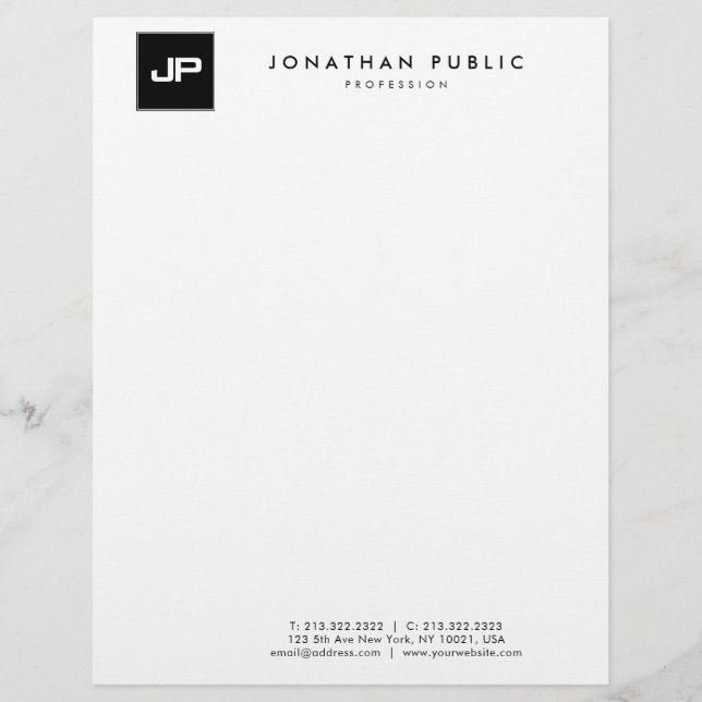 En-tête De Lettre Monogramme noir blanc Modèle simple moderne (Devant)