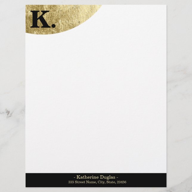 En-tête De Lettre  Monogramme noir initial sur Gold Foil Luxe (Devant)