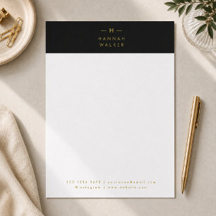 En-tête De Lettre Monogramme Noir Or   Élégant Minimaliste Moderne