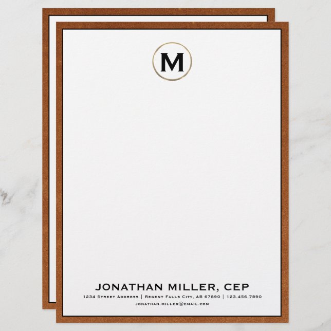 En-tête de lettre Monogramme Or Brossé Personnalis (Devant / Derrière)