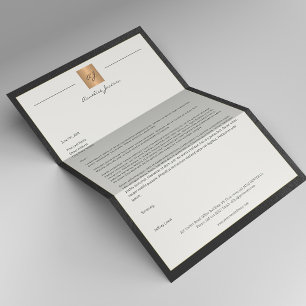 En-tête De Lettre Monogramme or cadre en cuir noir de luxe affaires
