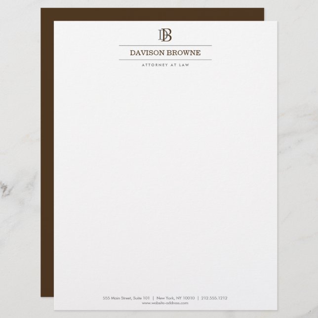 En-tête De Lettre Monogramme professionnel Brown sur en-tête blanc (Devant / Derrière)