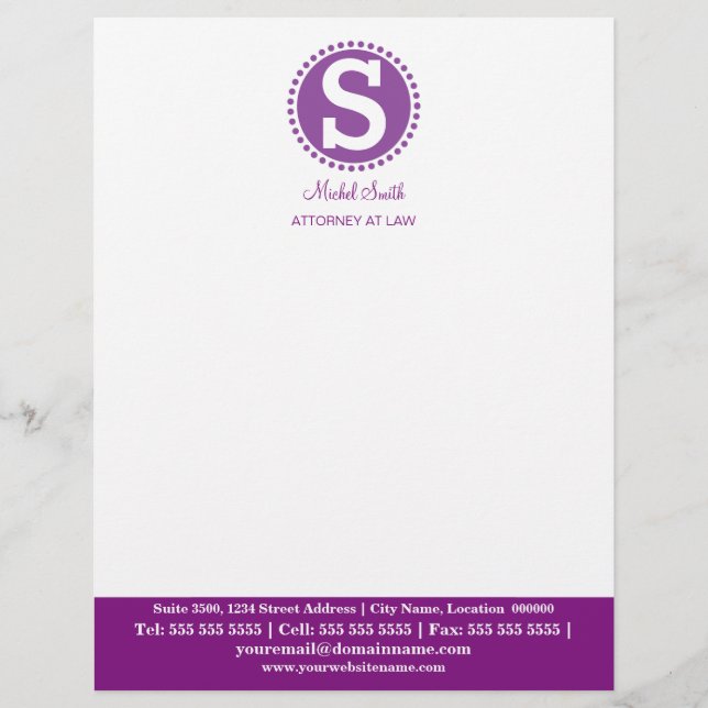 En-tête De Lettre Monogramme professionnel violet (Devant)