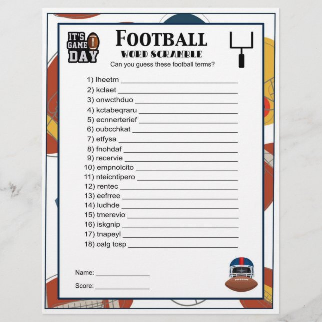 En-tête De Lettre Mot De Football Scramble Football Jeu De Football  (Devant)