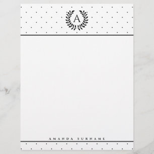 En-tête De Lettre Motif à pois monogramme laurier noir et blanc