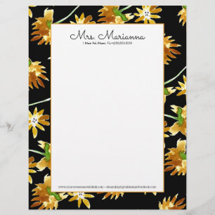 En-tête De Lettre Motif d'art floral jaune aquarelle à la main