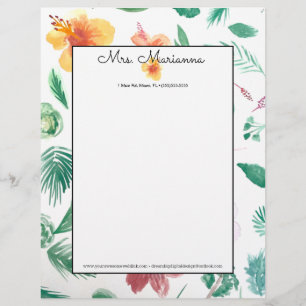 En-tête De Lettre Motif d'Hibiscus à l'aquarelle main Script d'été