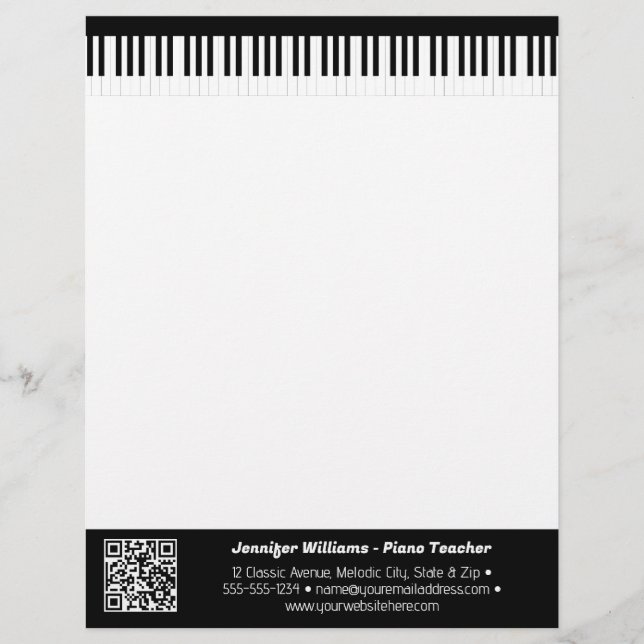 En-tête De Lettre Musicien Piano Keys Musique Business QR Code (Devant)