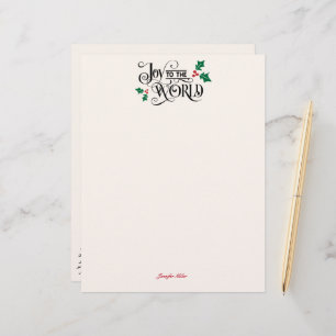 En-tête De Lettre Nativité sur le dos Joy To the World avec signatur