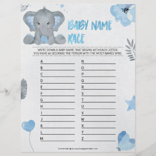 En-tête De Lettre Nom du bébé Race [Baby Elephant [Bleu]