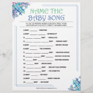En-tête De Lettre Nom Que Chanson Bébé [Floral Bleu]