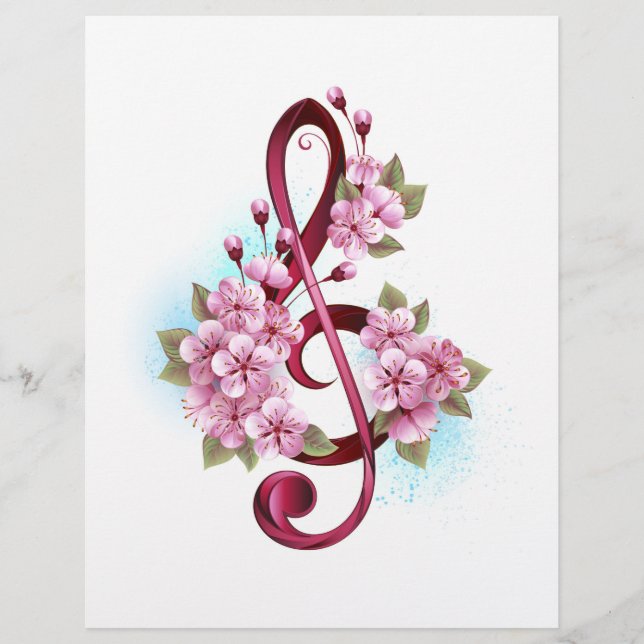 En-tête De Lettre notes de clé de sol musicales avec fleurs de Sakur (Devant)