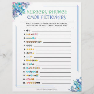 En-tête De Lettre Nursery Rhymes Emoji Pictionary [Floral bleu]