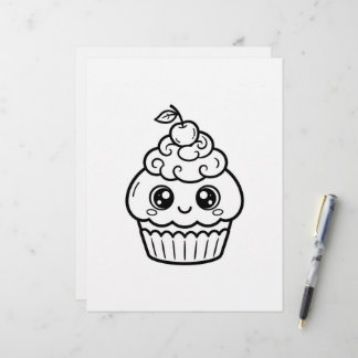 En-tête De Lettre Page de coloriage Cupcake aux gros yeux Kawaii Che