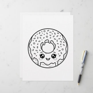 En-tête De Lettre Page de coloriage de donut Kawaii mignon avec des