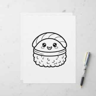 En-tête De Lettre Page de coloriage de nigiri sushi japonais kawaii