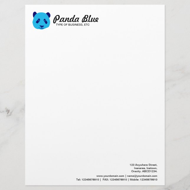 En-tête De Lettre Panda - Bleu (Devant)