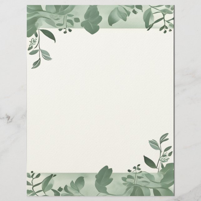 En-tête De Lettre Papeterie à bordure de feuilles vertes (Devant)