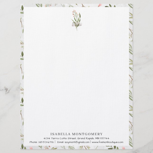 En-tête De Lettre Papeterie à lettre simple rustique avec feuillage  (Devant)
