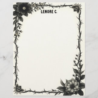 En-tête De Lettre Papier à lettres à cadre épineux avec fleurs noire