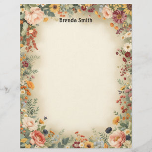 En-tête De Lettre Papier à lettres avec bordure de fleurs champêtres
