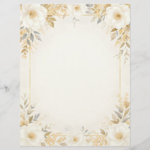 En-tête De Lettre Papier à lettres Fleurs blanches avec accents doré