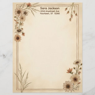 En-tête De Lettre Papier à lettres Fleurs et Herbes Marron et Beige