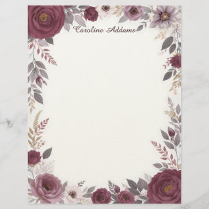 En-tête De Lettre Papier à lettres floral bordeaux et gris