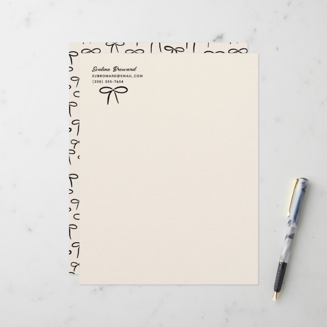 En-tête De Lettre Papier à lettres personnel Black and Cream Simple  (Devant/Arrière en situation)