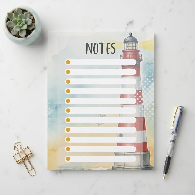 En-tête De Lettre Papier à notes aquarelle Phare Rouge Blanc (Sailing through your tasks.)