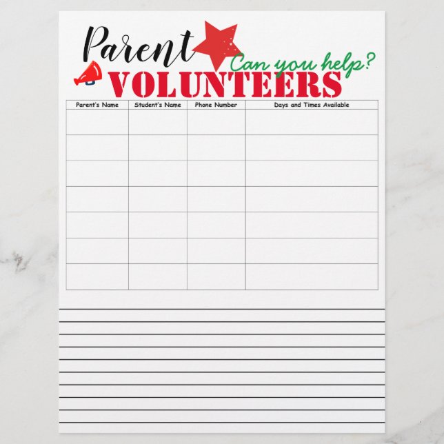 En-tête De Lettre Parent Volunteers Inscrivez-vous (Devant)