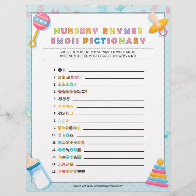 En-tête De Lettre Pépinière Rhymes Emoji Pictionary [Bébé Basiques B (Devant)