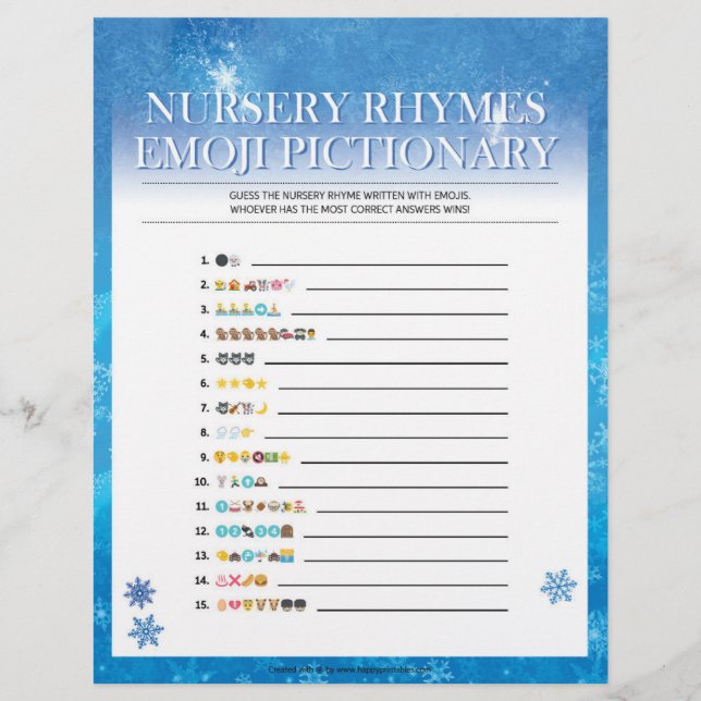 En-tête De Lettre Pépinière Rhymes Emoji Pictionary [Bleu neigeux] (Devant)