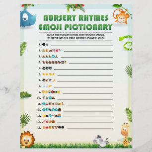 En-tête De Lettre Pépinière Rhymes Emoji Pictionary [Thème animal]