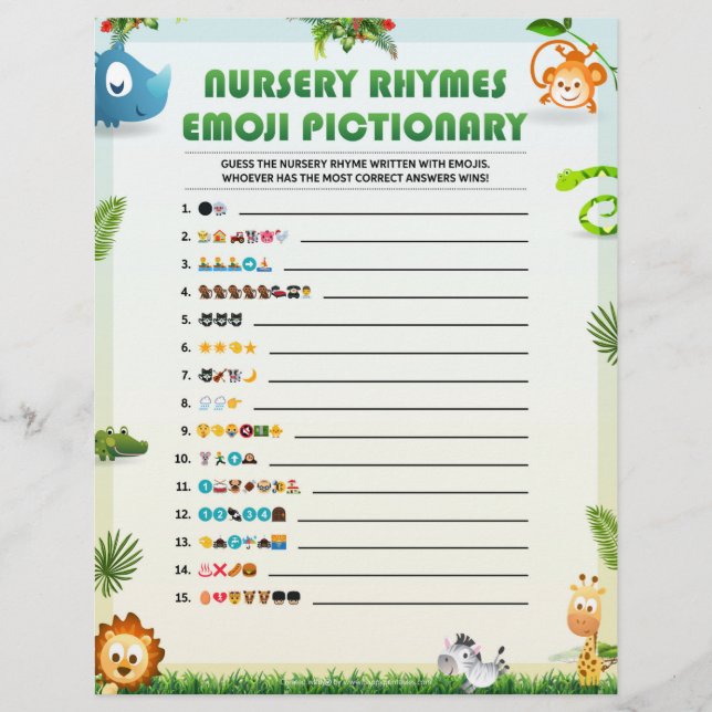 En-tête De Lettre Pépinière Rhymes Emoji Pictionary [Thème animal] (Devant)