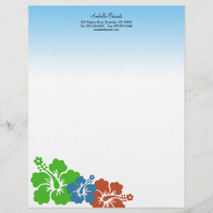 En-tête De Lettre Personnalisée Fleurs d'hibiscus hawaïens terre vert été