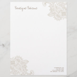 En-tête De Lettre Personnalisée Linge Beige Illustré Bohême Paisley Henné